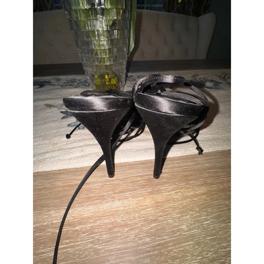 Magda Butrym Black Satin Crystal Embellished Lace Up Stiletto‎  Heels 39 NWOB - Picture 13 of 13